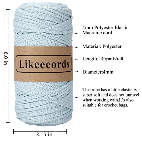 Cordon élastique polyester Likeecords 4mm x 160m bleu clair pour macramé - 3