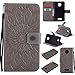 Produktbild Motorola Moto Z Force Hülle, SpiritSun Ledertasche Schutzhülle für Motorola Moto Z Force Folio PU Leder Tasche Case Cover Bookstyle mit Standfunktion und Kredit Kartenfächer - Tribal Lotus Blume Muster - Grau
