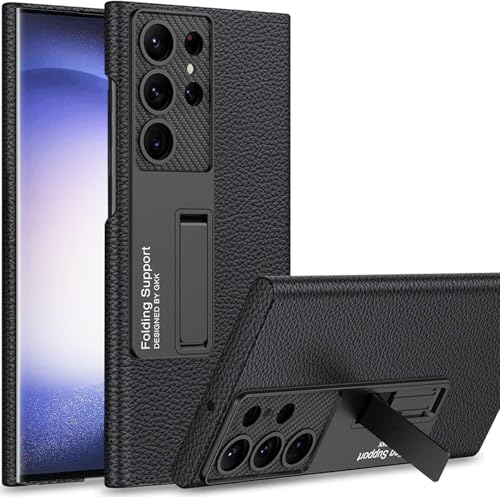 Image of TechTrendz Carbonn Fiber Texture Leather Protective Case for Samsung Galaxy S25 Ultra with Built in Kickstand Slim Rear Camera Lens Protective Cover Compatible with S25 Ultra 5G 2025 (Black)