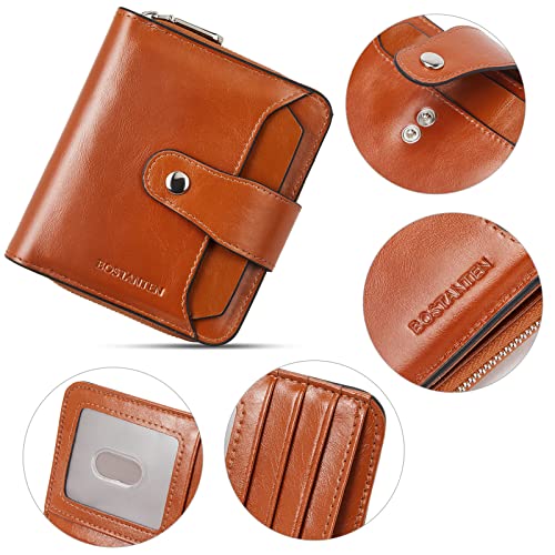 BOSTANTEN Leather Wallets for Women RFID Blocking Zipper Pocket Small Bifold Wallet Card Case Brown4