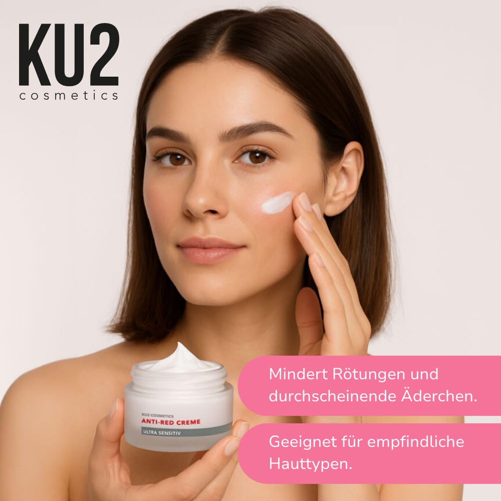 KU2 Cosmetics Anti-Red Ultra Sensitiv Creme, 50 ml | Beruhigende Gesichtspflege gegen Rötungen, Für empfindliche & gereizte Haut, Gesichtscreme mit Panthenol