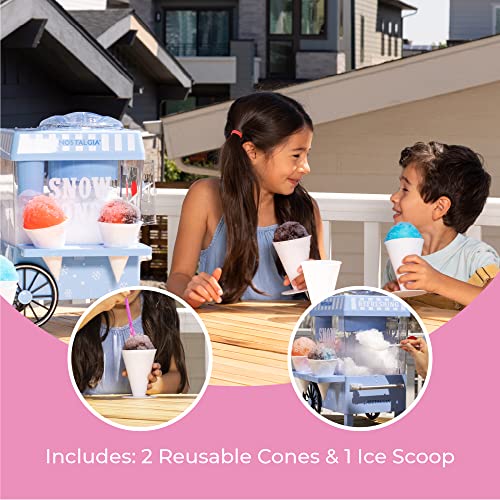 Nostalgia Vintage Countertop Snow Cone Machine - Slushie Machine - Shaved Ice Machine And Crushed Ice Maker - Makes 20 Icy Treats, Includes 2 Reusable Plastic Cups & Ice Scoop – Blue #TOP1