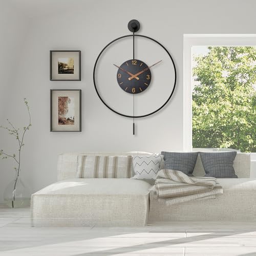 Image of Pytha Sight Large Modern Wall Clock,30.7x 20 Inch Big Metal Minimalist Arabic Numeral Dial,Decorative Farmhouse Pendulum Wall Clocks with Walnut Pointers forLiving Room Decor, Office,Dining Room
