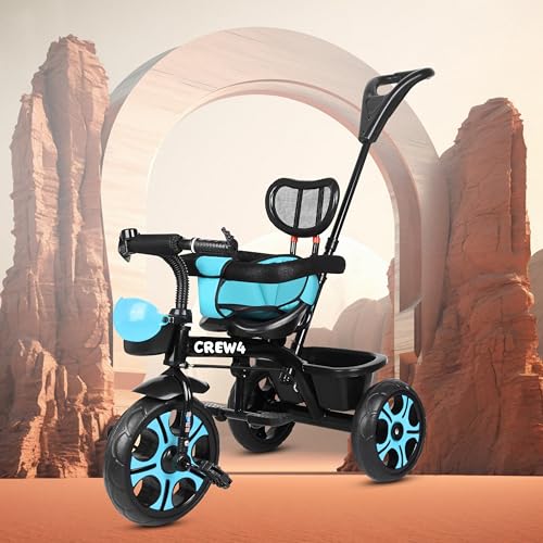Image of Tricycle 1 Years to 5 Years with Removable Safety Guard and Parental Control Back Side Push Handle with Rubber Tyre for Kid's CR07 (Blue 4)
