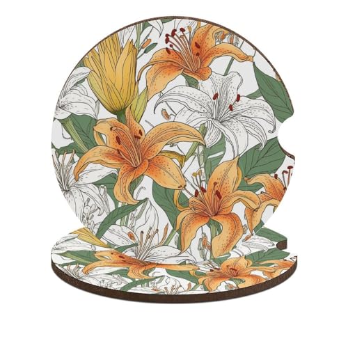 Juego de 2 posavasos para coche Lily Garden de madera 2.6" miniatura 1