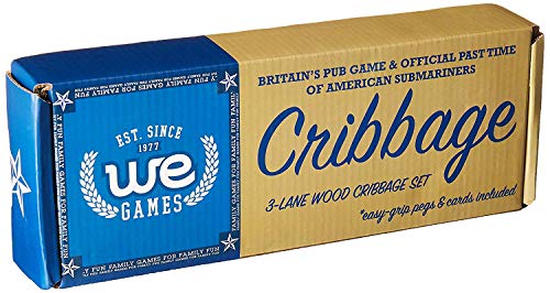 We Games 3 Player Wood Cribbage Set - Easy Grip Pegs And 2 Decks Of Cards Inside Of Board - Walnut Stained #TOP5