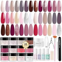 Aokitec 20+1 Colori Smalto in Polvere ad Immersione per Unghie - 36 Pezzi Dip Powder Nail Kit con Polvere di Costruzione Serie Rosa Set Semipermanente Unghie Kit Ricostruzione Unghie, Regalo Donna