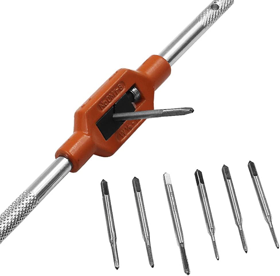 TMOM 8pcs Monobloc Tap Spanner Set, M1 to M2.5 Mini Tap Die Set with Adjustable Tap Wrench M1-8