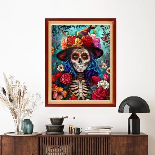 Image of Artvxeay Stamped Cross Stitch Kits - Embroidery Kits for Beginners Cross Stitch Kits for Adults 11 CT Printed Patterns Needlepoint Kits - Flower Skeleton 16x20 inch
