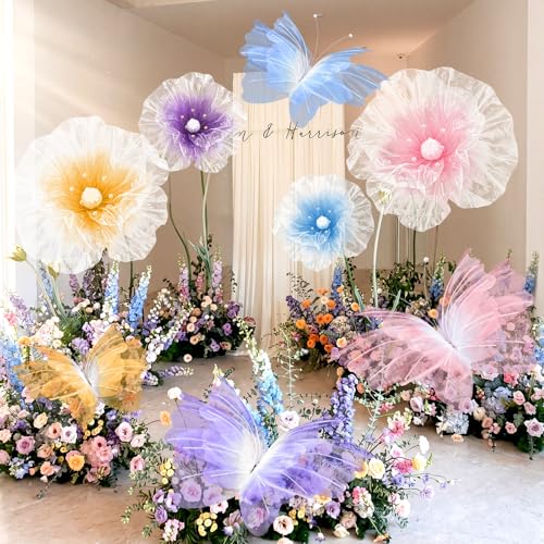 Image of Cinnvoice 8 Pcs Large Colorful Butterfly Flower Decorations 20 Inch 12 Inch 3D Giant Silk Butterfly Big Flower Mariposas Grandes para Decoracion for Wedding Backdrop Birthday Party