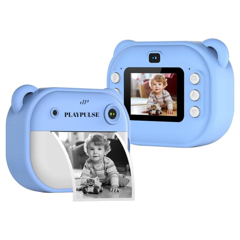 Product image of Playpulse® 1 Year Warranty Kids Instant Print Digital Camera 12MP Photo Video Recorder with Built in Printer Filters Rechargeable Battery Paper Rolls Fun Toy for Children Gift Camera Set-Blue