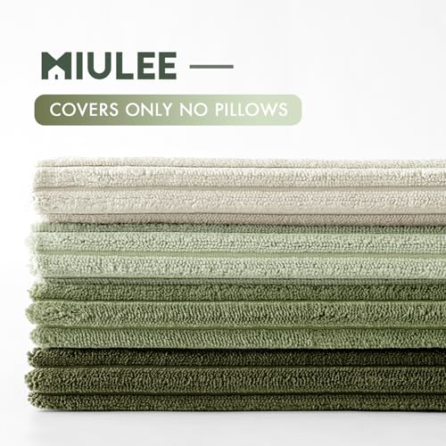 Image of MIULEE Decorative Throw Pillow Covers Set of 4 Summer Light Green Gradient Natural Earthy Modern Classic Soft Corduroy Cushion Covers for Sofa Couch Bed Living Room Spring Home Decor 18x18 Inch