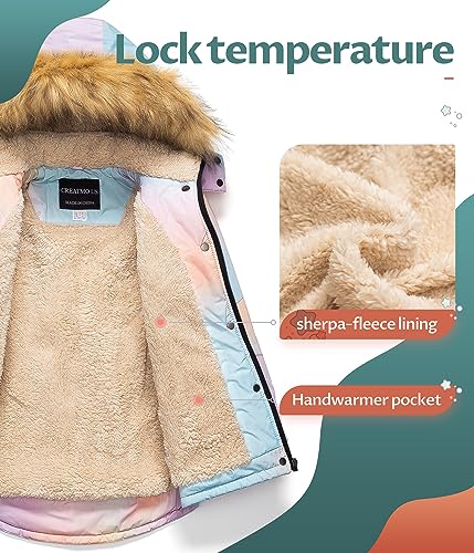 Image of CREATMO US Girl's Long Winter Warm Parka Sherpa Trimmed Collar Puffer Ski Jacket Coat