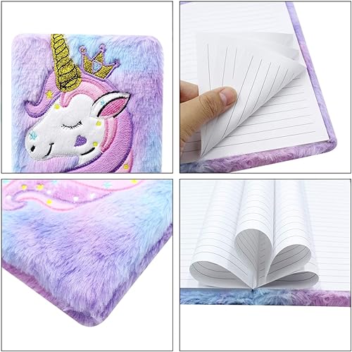 Image of SAMVARDHAN Plush Notebook Journal Cute Rainbow Unicorn Diary for Kids Girls Boys Writing Drawing (A5, 160 Lined Pages), Ink Color-Multicolor