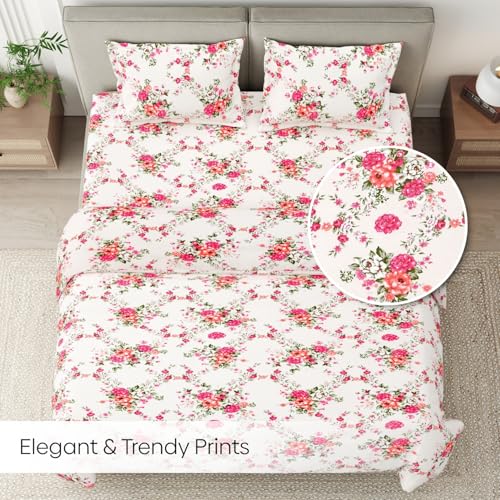 Image of Haus & kinder Double Bedsheet for Queen Size Bed | 90 x 100 Inches 144 TC Cotton Bedsheet for Double Bed with 2 Pillow Covers - Greek Garden