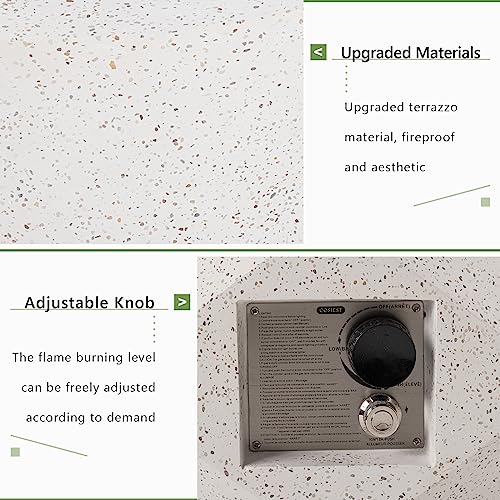 Cosiest 2-Piece Outdoor Propane Firepit Table Set W Tank Table, 24-Inch Terrazzo White Hexagon Fire Table, Wind Guard And 16 Inches Tank Side Table 20Lb For Garden,Pool #TOP5