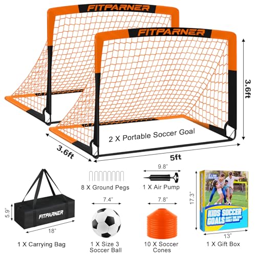 Image of Kids Soccer Goals for Backyard Set - 2 Pack of Portable Pop Up Soccer Nets with Ball,Cones,Complete Training Equipment Kit for Toddler,Youth,Kids Age 3-14,Outdoor Sports Game