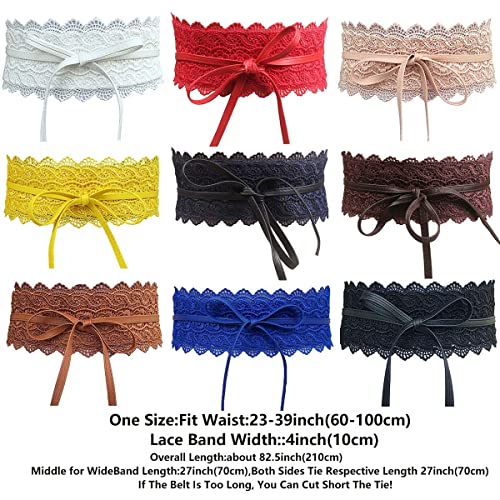 Women's Lace Waist Belt Bow Tie Wrap Around Soft Leather Boho Corset Fashion Elegant for Dresses (Black)2