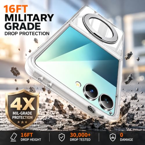 Image of EGOTUDE for Samsung Z Flip 7 Case | Clear Hard Back Cover with 360 Magnetic Rotate Stand