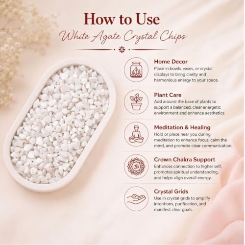 Image of White Agate Crystal Chips (500 Gm) | Natural Gemstones for Peace, Emotional Balance & Positivity | Healing Crystal Stones for Reiki & Meditation | DIY Jewellery Making & Spiritual Home Decor