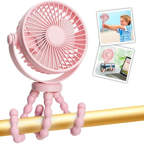 Image of snawowo Mini Handheld Personal Portable Fan, Baby Stroller Fan, Car Seat USB or Battery Powered, with Flexible Tripod Clip on Student Bed Desk Bike Crib Treadmill Camping Traveling(Pink)