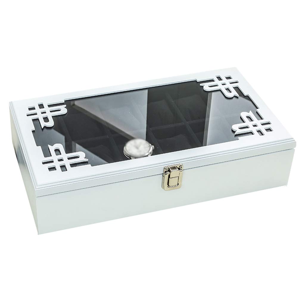 MUSUMI Caja de reloj de Madera con tapa de vidrio,caja de almacenamiento de joyería de lujo para 12 relojes,organizador de gemelos con almohada de almacenamiento extraíble y Hebilla de Metal
