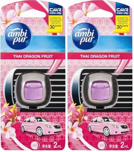 Ambi Pur Car Mini Clip Thai Dragon Fruit Car Air Freshener 2ml (Pack of 2)