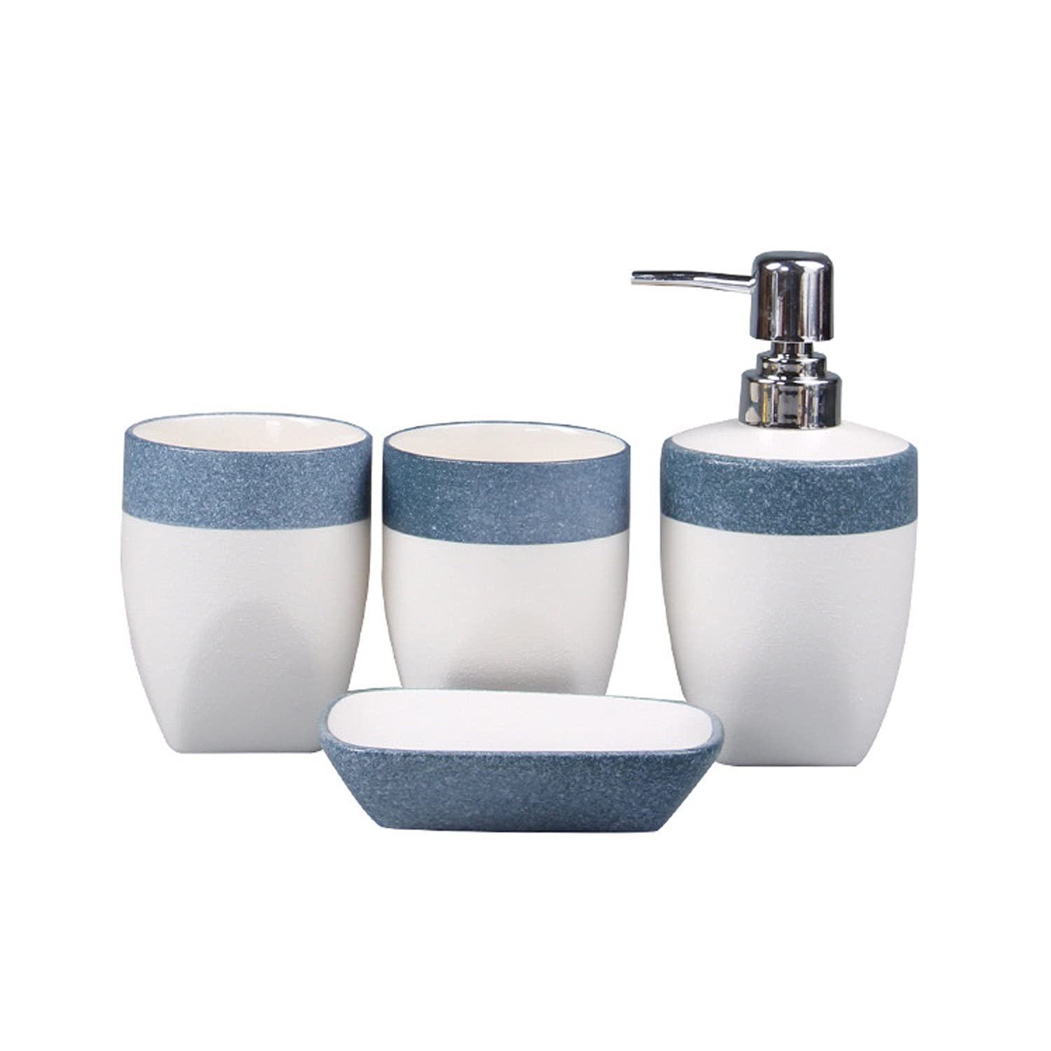 Set di Accessori per Il Bagno da 4 Pezzi Dispenser di Sapone Portaspazzolino Bicchiere Portasapone Completo per la Decorazione della casa dell'hotel Set di Accessori per Il Bagno,Blu