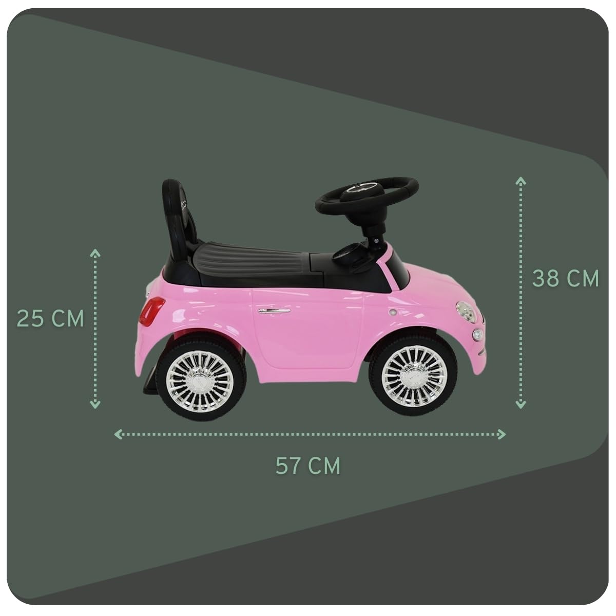 Bandits & Angels Rutschauto FIAT 500 Retro Pink ab 1 Jahr für Mädchen – Rosa Rutschauto für Kinder – mit Hupe – für drinnen und draußen