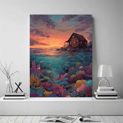 Toile mer moderne abstraite pour décorer un grand mur vide CUDAOO 70x100 - 2