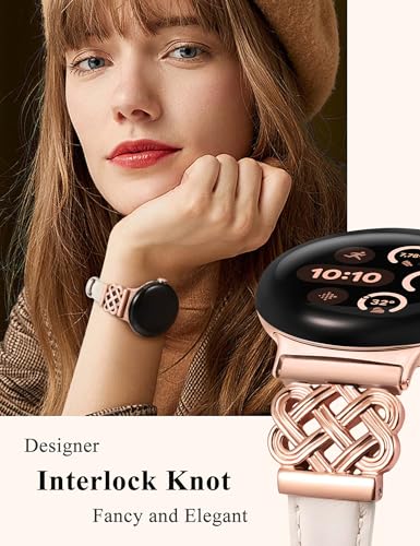 Image of TOYOUTHS Slim Leather Band Compatible with Google Pixel Watch 4 3 41mm /Pixel Watch 2 1 Band Women, Celtic Metal Dressy Thin Fashion Designer Premium Leather Strap for Google 4 3 2 1 Smartwatch