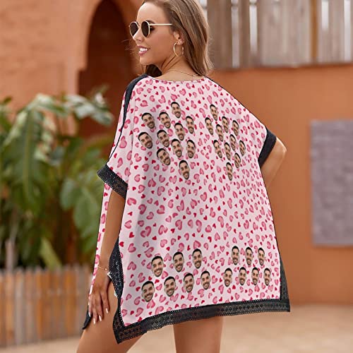 Personalized Women's Flowy Beach Kimono Custom Face Photo Long Bikini Cover Up Funny Swimsuit Open Front Cardigan4