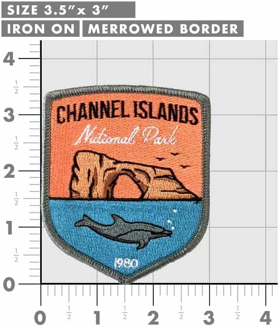 Miniatura 3 de Hike and Draw Parche bordado termoadhesivo del Parque Nacional de las Islas Canales, color rosa, verde claro, 3.5 pulgadas de alto x 3 pulgadas de