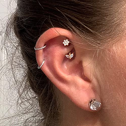 Cocharm 14K Gold Rook Earrings For Women 16 Gauge 14K Yellow Gold Rook Piercing Jewelry Flower 14K Gold Rook Barbell 8Mm Gold 14K Rook Piercing #TOP5