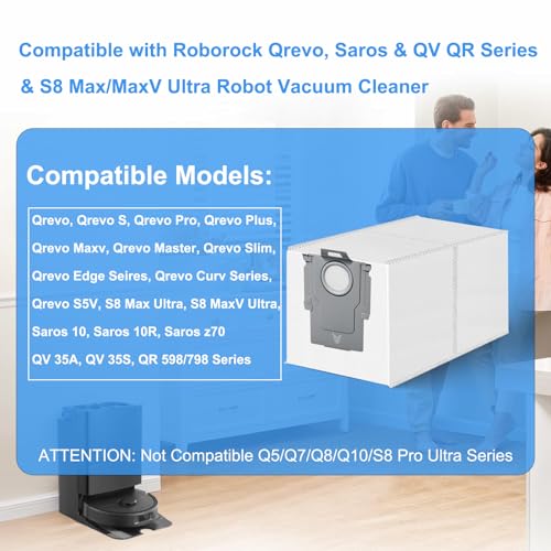 Image of 14 Pack Dust Bags for Roborock Q Revo /Qrevo S /Qrevo Pro /Qrevo Master /Qrevo Edge /Qrevo Curv /Qrevo Slim /S8 MaxV Ultra, Saros 10R, QV 35A /35S, Qrevo S5V Vacuum Cleaner, 3 L Large Capacity Bags