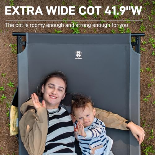 Image of EVER ADVANCED Extra Wide Camping Cot for Adults Oversized XXL Sleeping Cots Folding Cot Bed with Carry Bag, 84.3 inch L x 41.9 inch W, Support to 550 lbs