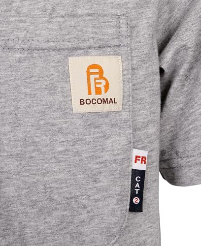 Image of BOCOMAL FR Shirts Short Sleeve Flame Resistant Shirt 5.5oz 100% Cotton Light Weight CAT2 Fire Retardant Henley Shirts