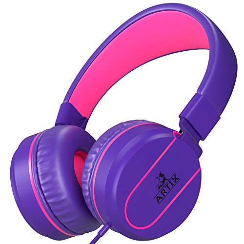ARTIX CL650 Wired Headphones with Microphone for Kids & Adults - On-Ear Head Phones with Mic - Foldable Headphone with Wire 3.5mm (Purple)