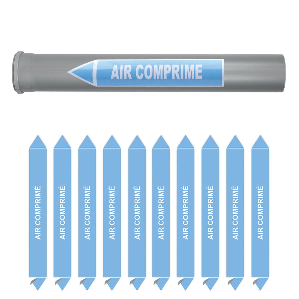 Planche de 10 marqueurs de tuyauterie AIR (Ø DM 32 à 60) pour fluide AIR COMPRIMÉ / 200 x 26mm