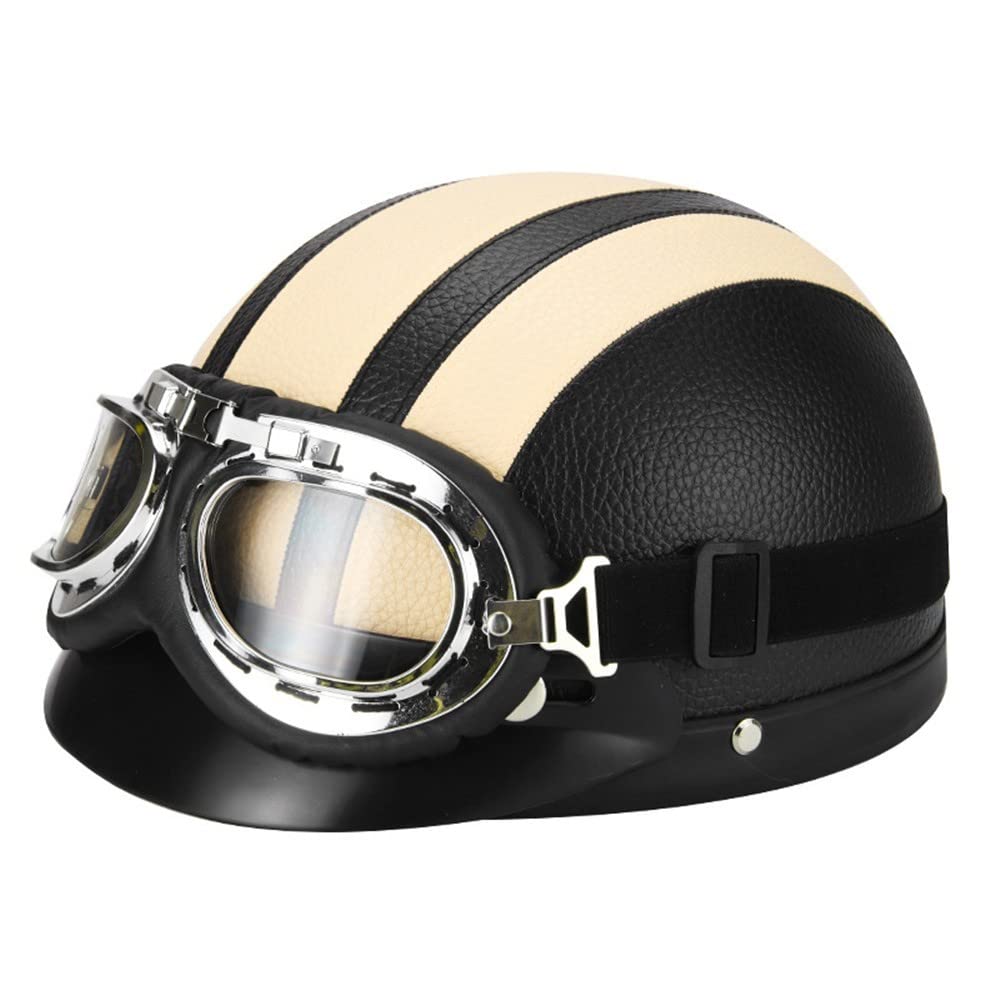 Casco Moto Mezzo Casco Aperto con Occhiali E Sciarpa, Casco Stile Tedesco Vintage per Uomini E Donne Approvato DOT/ECE Casco Moto Scooter Skateboard (55-62 Cm)