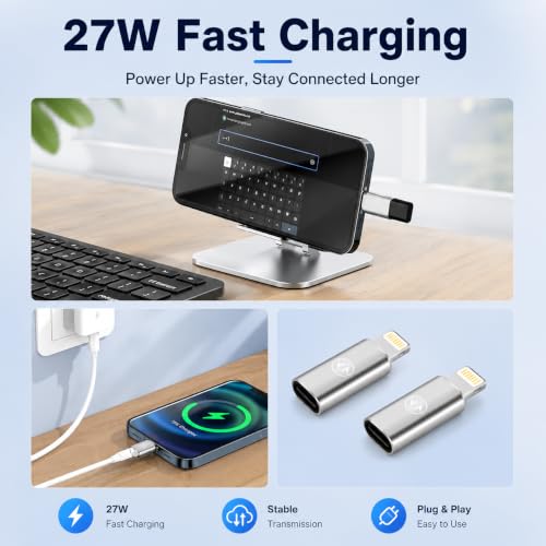 Image of Verilux 2Pcs Lighting to Type C Converter with PD 27W Fast Charging | Type C Female to Lighting Male Connector with Aluminum Alloy Metal Housing for iPhone 14 /13 /iPad /iPod /AirPods iOS Devices