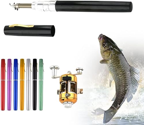 Miniatura 2 de Caña de pescar de tamaño de bolsillo, caña de pescar telescópica de aleación de aluminio, mini caña de pescar de 38 pulgadas, juego de carrete de
