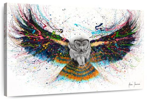 Elephant Stock - Hypnotic Twilight Owl Wall Art - Horizontal Canvas Wall Art - Living Room Wall Deco