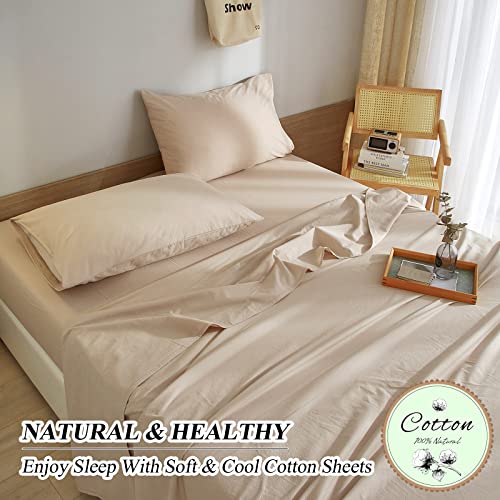 Beige Bed Sheets Queen Size Sheets Set 100% Washed Cotton Bedding Sheets- 4 Piece Cooling Sheets 16” Deep Pocket Fitted Sheets Extra Soft Beige Tan Sheets, Fade, Stain, Shrink Resistant #TOP5