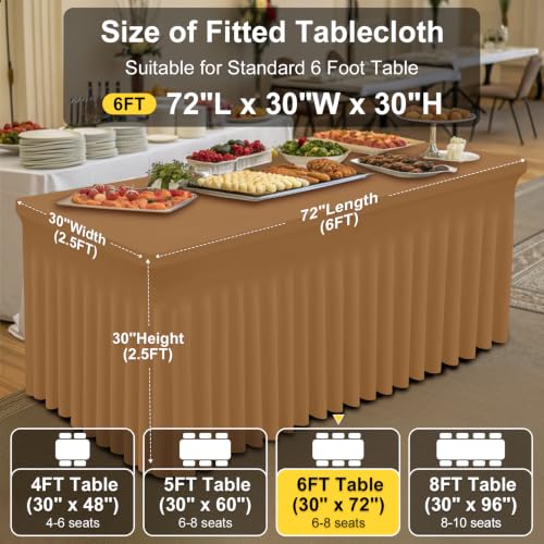 Image of Smiry 2 Pack Spandex Elastic Fitted Table Cloth Skirt for 6FT Table | Stretch Washable Table Cloth, Banquet Table Cover for Wedding, Party, Indoor & Trade Shows, (Brown, 72Lx30Wx30H)