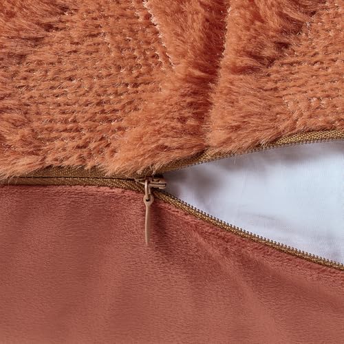 Volcanics Pack of 2 Faux Wool Burnt Orange Throw Pillow Covers 20x20 Inches Decorative Farmhouse Velvet Couch Pillow Case Soft Plush Square Boho Cushion Pillowcase