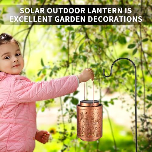 Image of 2 Pack Solar Lanterns Outdoor Waterproof Garden Decor Gifts for Women Mon Grandma Metal Hanging Solar Lights Decoration for Outside LED Lanterns for Yard Patio Lawn(Mushroom)