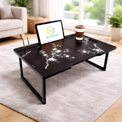 Image of LIDBOX Foldable Wooden Mini Laptop Table for Bed, Study Table with Drawer, Tablet /Mobile Holder for Kids & Adults (COTTED Flower)