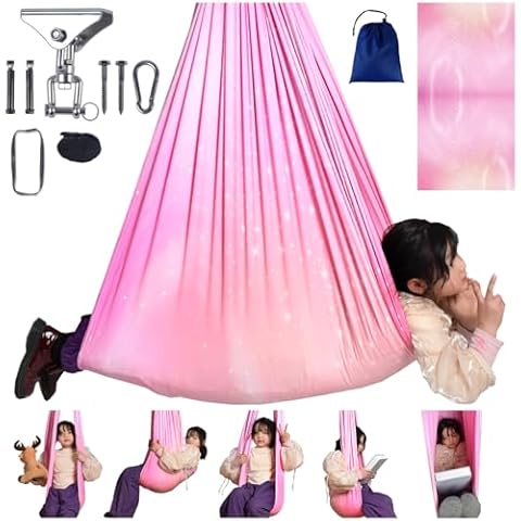 WUBOTIYU Sensory Swing for Kids Indoor & Outdoor Double Layer Therapy Cuddle Hammock Chair with 360° Swivel Hanger Kit Adjustable Child and Adult Aspergers Autism ADHD (Pink) (WUBOTIYU010) Cover