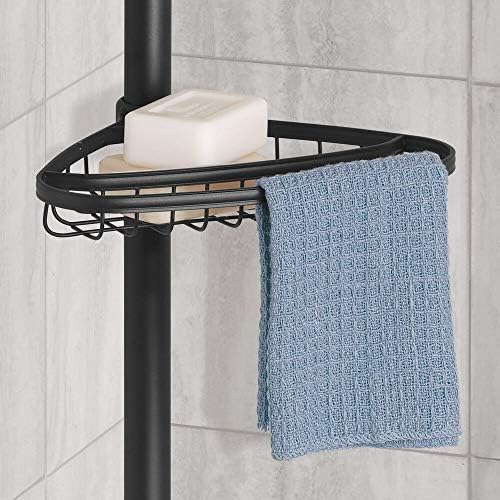 mDesign Shower Tray for Hanging Shampoo Bottles and Gels - Practical Shower Caddy Made of Steel with Plastic Suction Cups - Shower Shelf Without Drilling - Matte Black